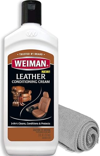 Weiman Crema acondicionador de cuero profundo 3 en 1 (paño de microfibra) - Restaura las superficies de cuero - Uso en muebles de cuero, asientos de