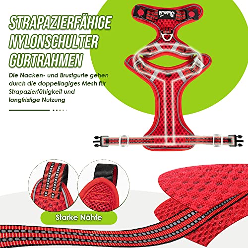 Eyein Hundegeschirr für Kleine Mittelgroße Hunde, Air Mesh Atmungsaktiv Brustgeschirr mit weichem Griff und Abschließbare Karabiner, ausbruchsicher reflektierend Hund Geschirr für Welpen, Rot, XS