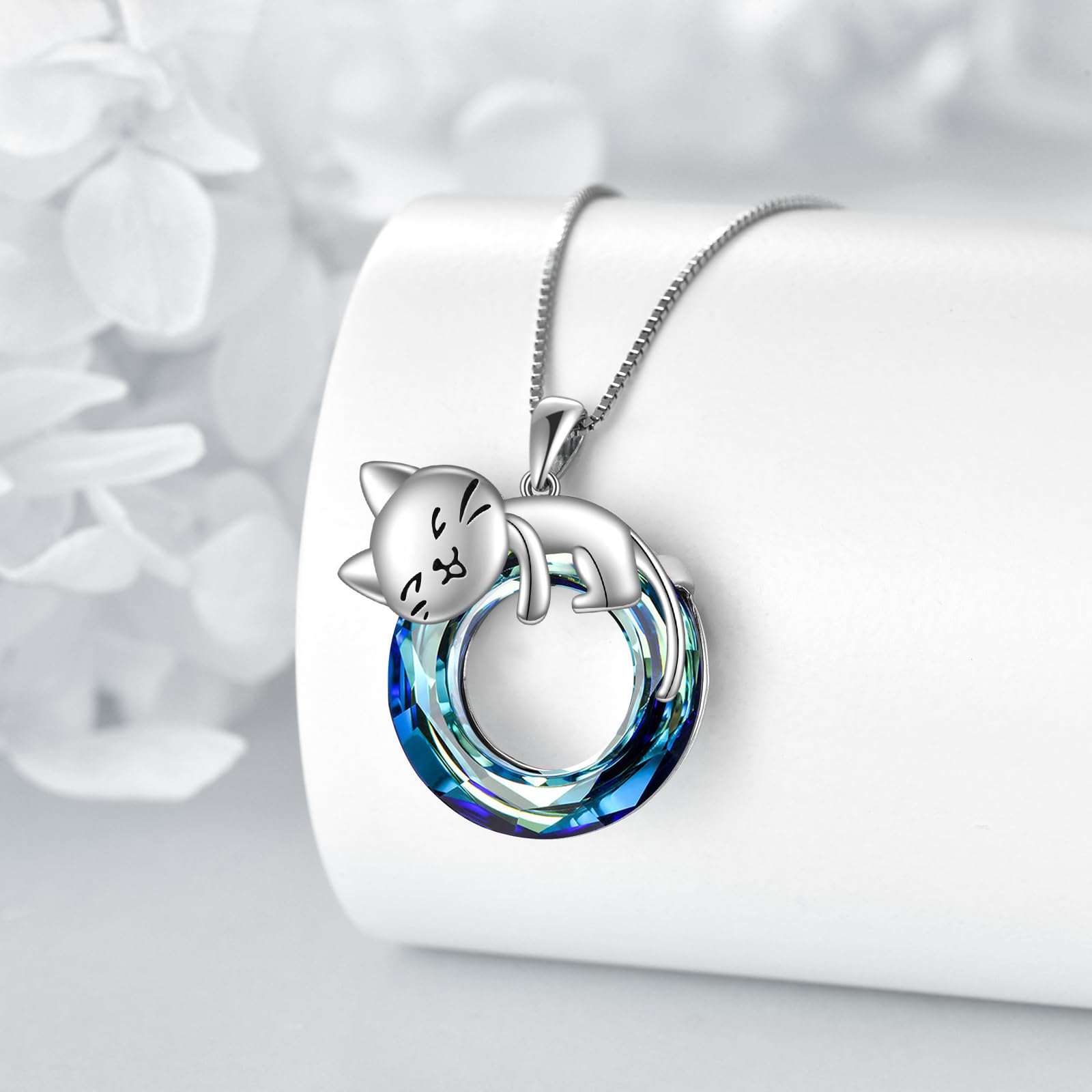 Vadmans Collana di Gatti in Argento Sterling Ciondolo di Gatti in Cristallo Blu Regali per Donne