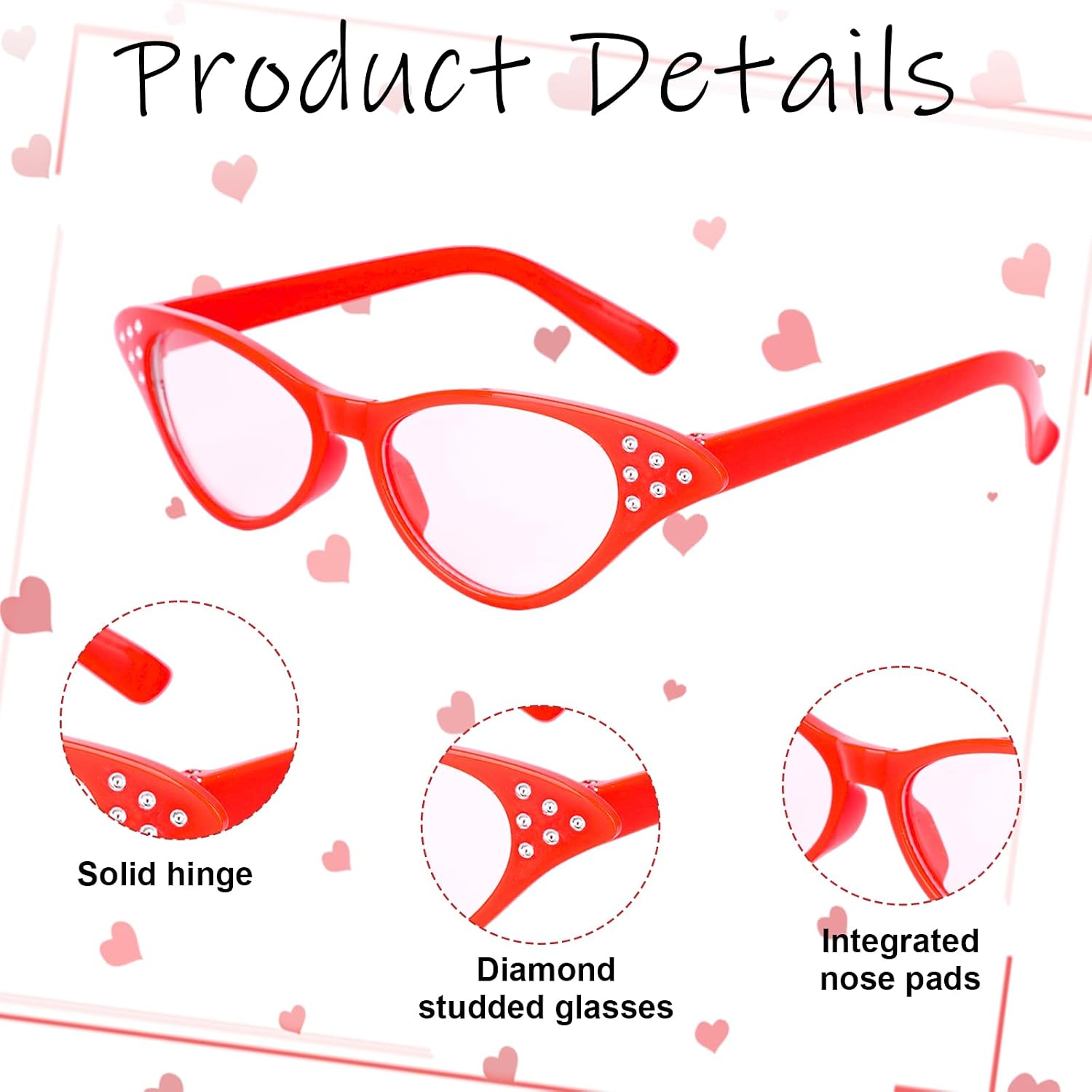 10PCS Cat Eye Glasses with Rhinestones 50s 60s Retro Old Lady Glasses Party Costume Glass for Cossplay Dress Up Party Favor