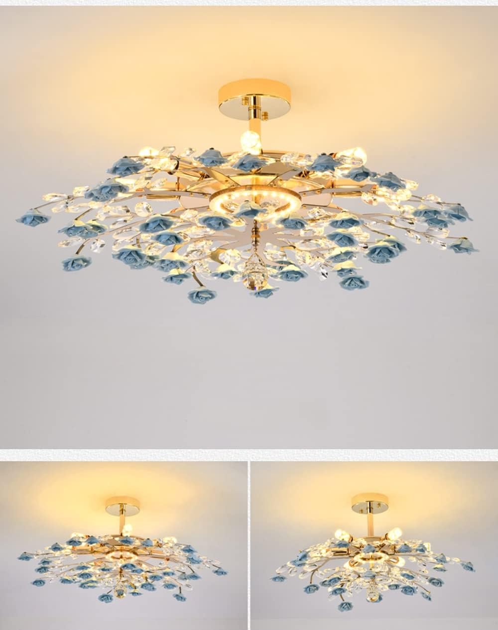 Żyrandol, lampa wisząca kryształowa lampa sufitowa z niebieskim, oprawa świetlna LED do sypialni, salonu, jadalni, dekoracja dla dziewczynki (D70xH28cm)