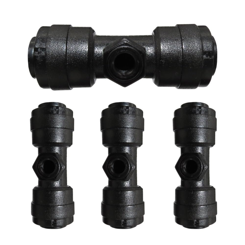 50 Uds. Conexiones for tubería de agua de 1/4 pulgadas OD, piezas en T de bloqueo deslizante de plástico, boquilla de nebulización de 3/16 pulgadas, conector rápido, adaptador en T, accesorios