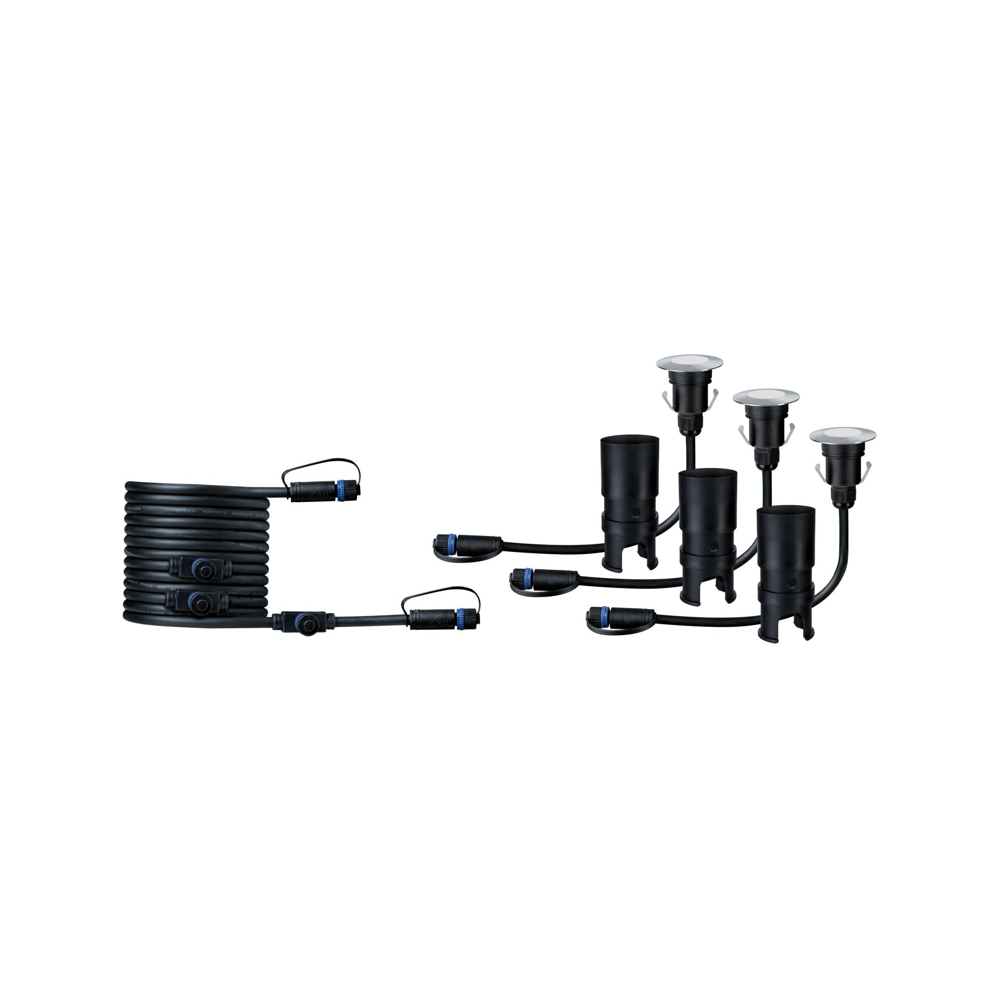 Paulmann 93949 Outdoor Plug&Shine Kit encastrés sol LED, IP67, 3000K, 3x2,5W, 24V, 55 mm, Argent inoxydable, Plastique