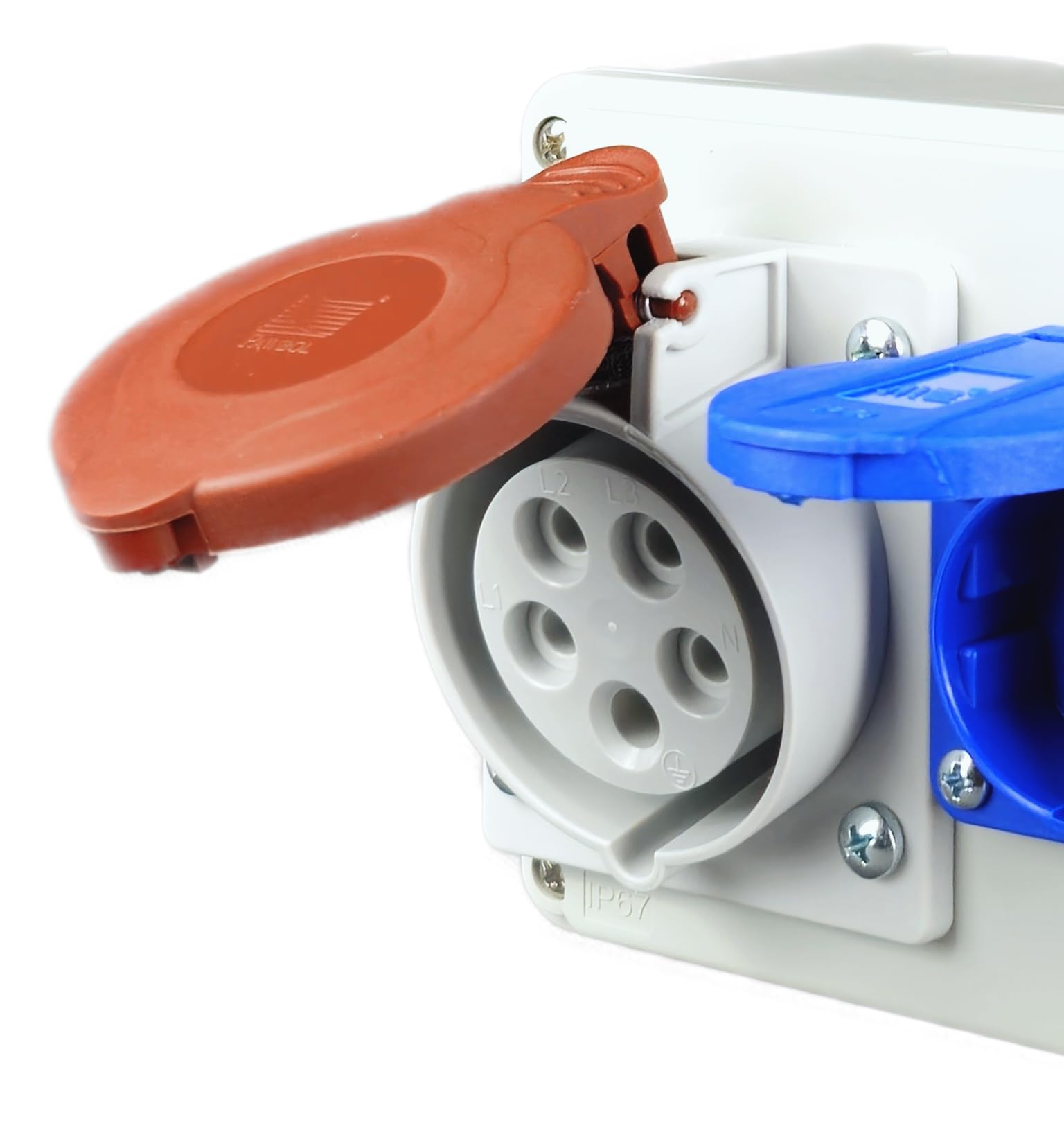 RoadEu - Toma de pared combinada - CEE 16A y 2x Schuko - Distribuidor de enchufes - Distribuidor de corriente de 16A, IP44 Ideal para Taller, Cobertizo y Fábricas.