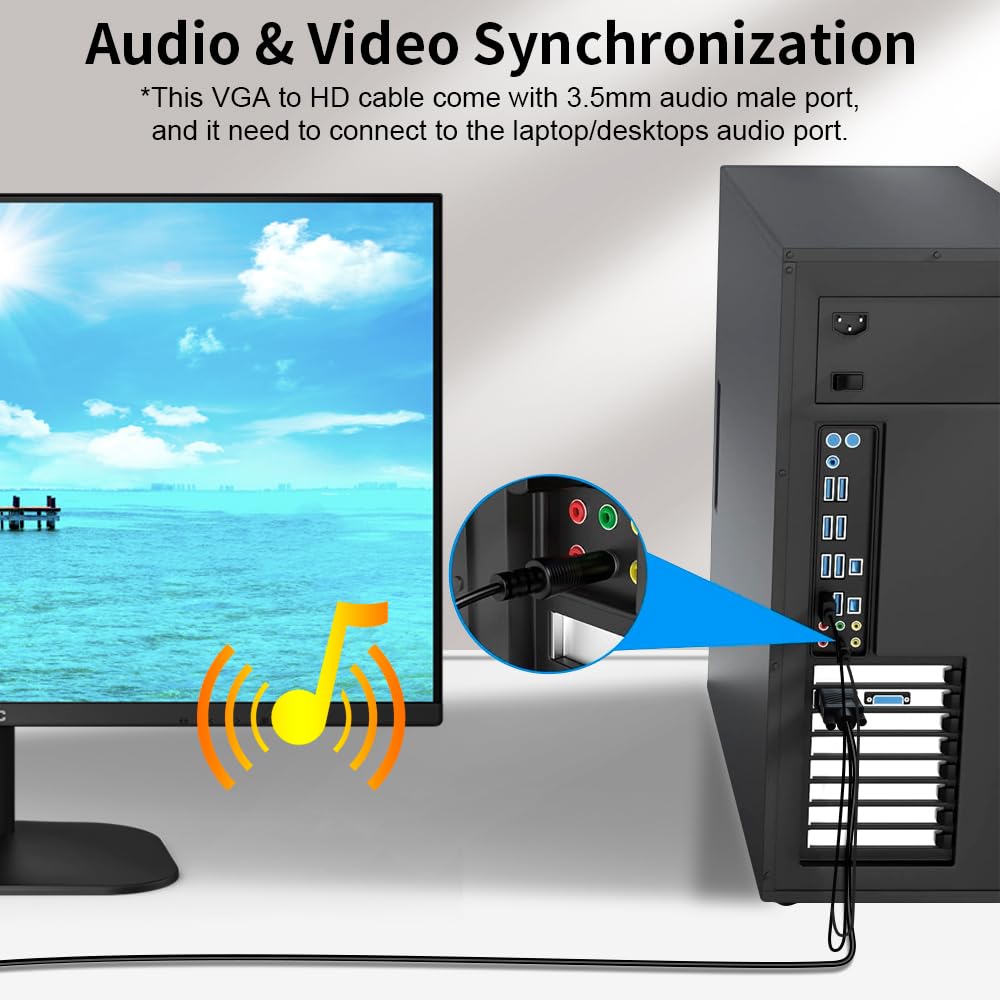 Cavo da VGA (sorgente) a HDMI (Display) da 7,6 m con audio, VGA a HDMI, cavo convertitore compatibile con computer / proiettore / laptop a monitor/TV/desktop
