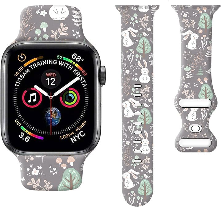 Sport Watch Bands Compatible with Apple Watch Band 38mm 40mm 41mm for Women Men, Adjustable Soft Silicone Replacement Smartwatch Wristband for iWatch Series 7 6 5 4 3 2 1 SE(cute rabbit mushrooms)