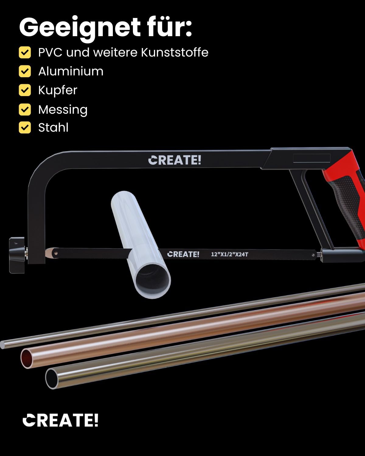 CREATE Metallsäge - 300 MM mit verstallbarem Sägeblatt.(inl. 5 Ersatzsägeblätter)