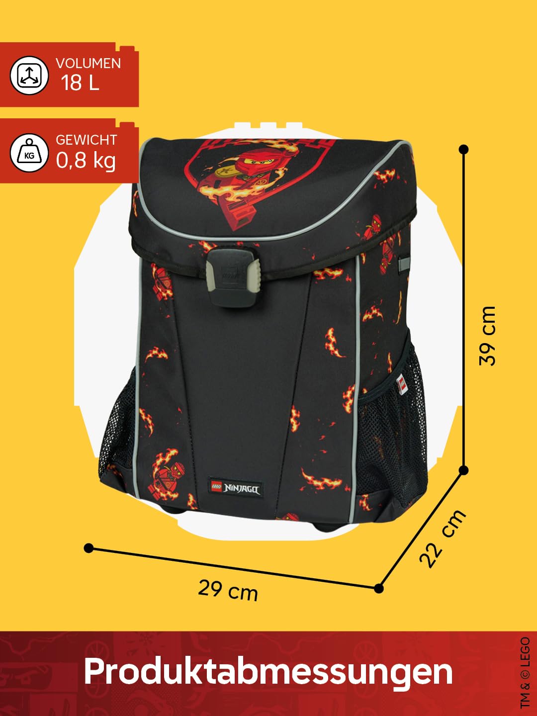 LEGO® NINJAGO® Schulranzen Jungen 1. Klasse Kai – 3-teiliges Easy Light Schulranzen Set mit Rucksack, Federmäppchen Junge & Turnbeutel – leicht & reflektierend