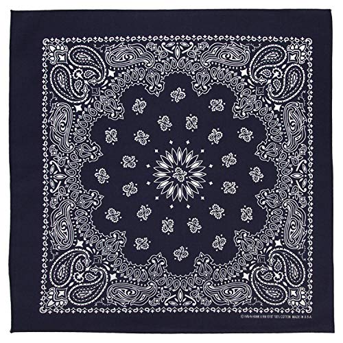 100% Cotton Western Paisley Bandanas (22 inch x 22 inch) Made in USA - Navy Single Piece 22x22 - Use For Handkerchief, Headband, Cowboy Party, Wristband, Head Scarf - Double Sided Print
