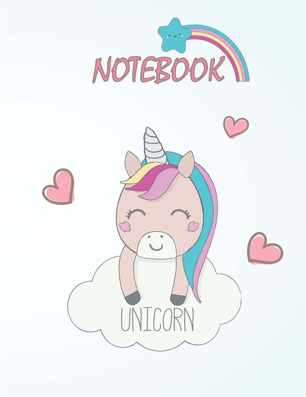 Notebook unicorn: Pink unicorn in love on blue cover and Lined pages, Extra large (8.5 x 11) inches, 110 pages, White paper