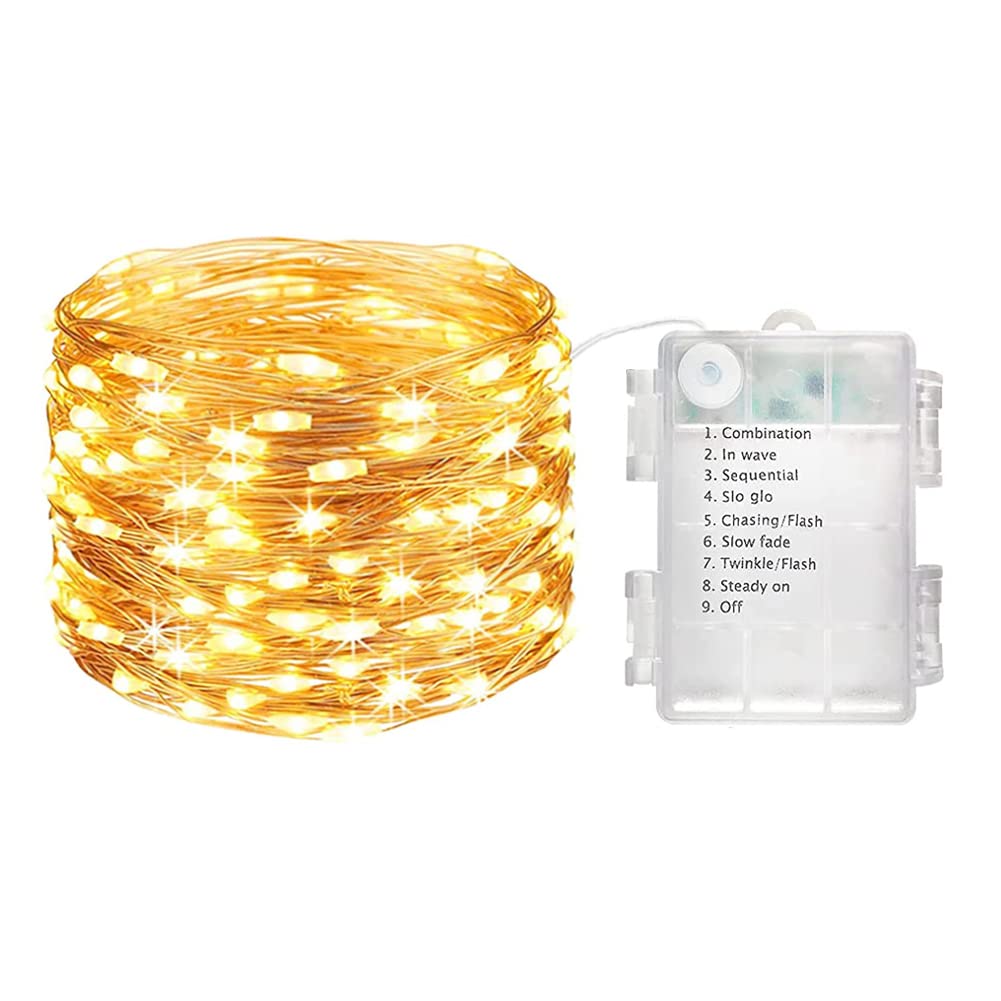 Wlevzzor Guirnalda de Luces LED Pilas, 10M 100 Luces LED Pilas Alambre Cadena de Luces Impermeable, 2 modos para interiores y exteriores DIY decoración fiestas Navidad (Blanco Cálido)