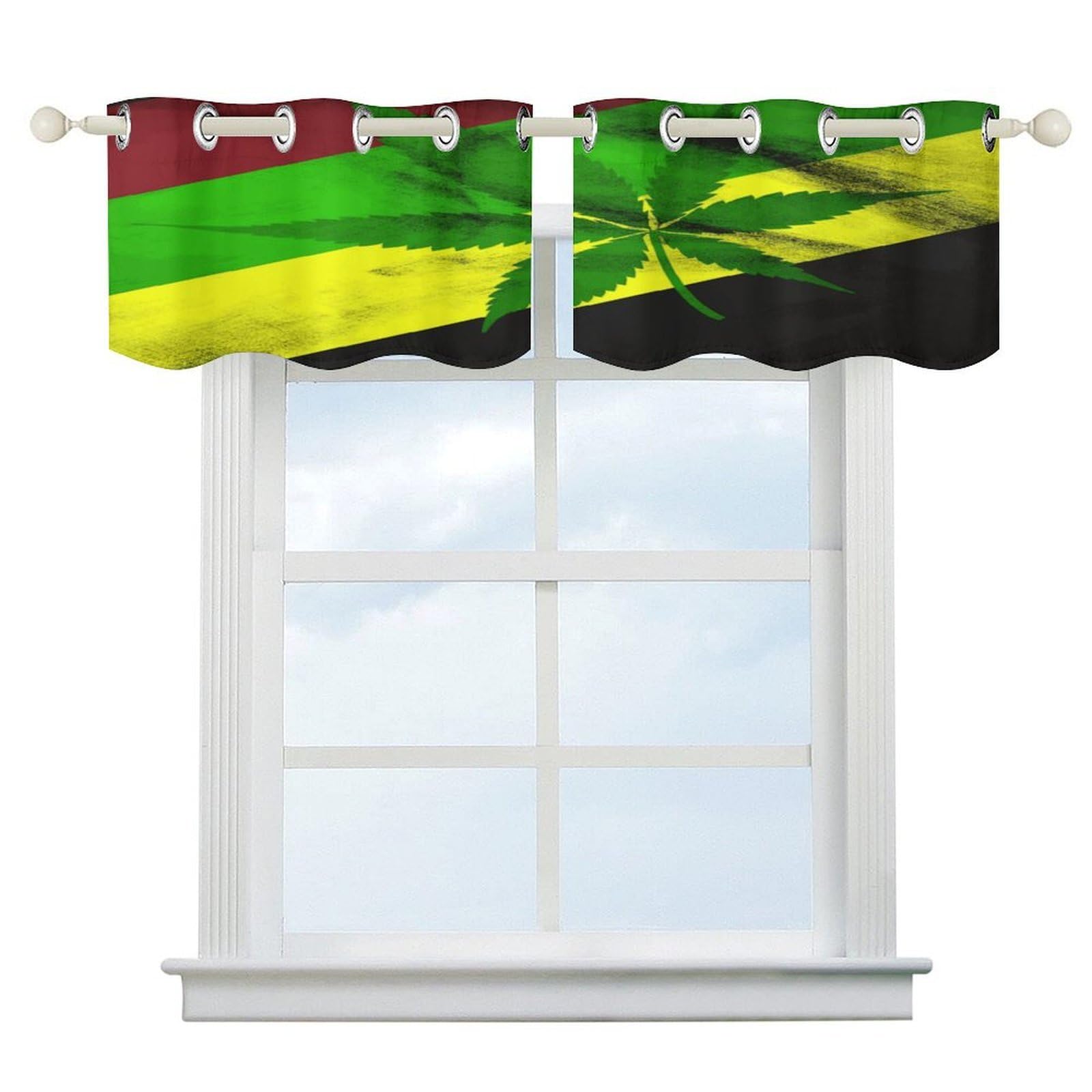 Fekiloot Style Jamaica Flag Leaves Short Curtains Valance Curtain