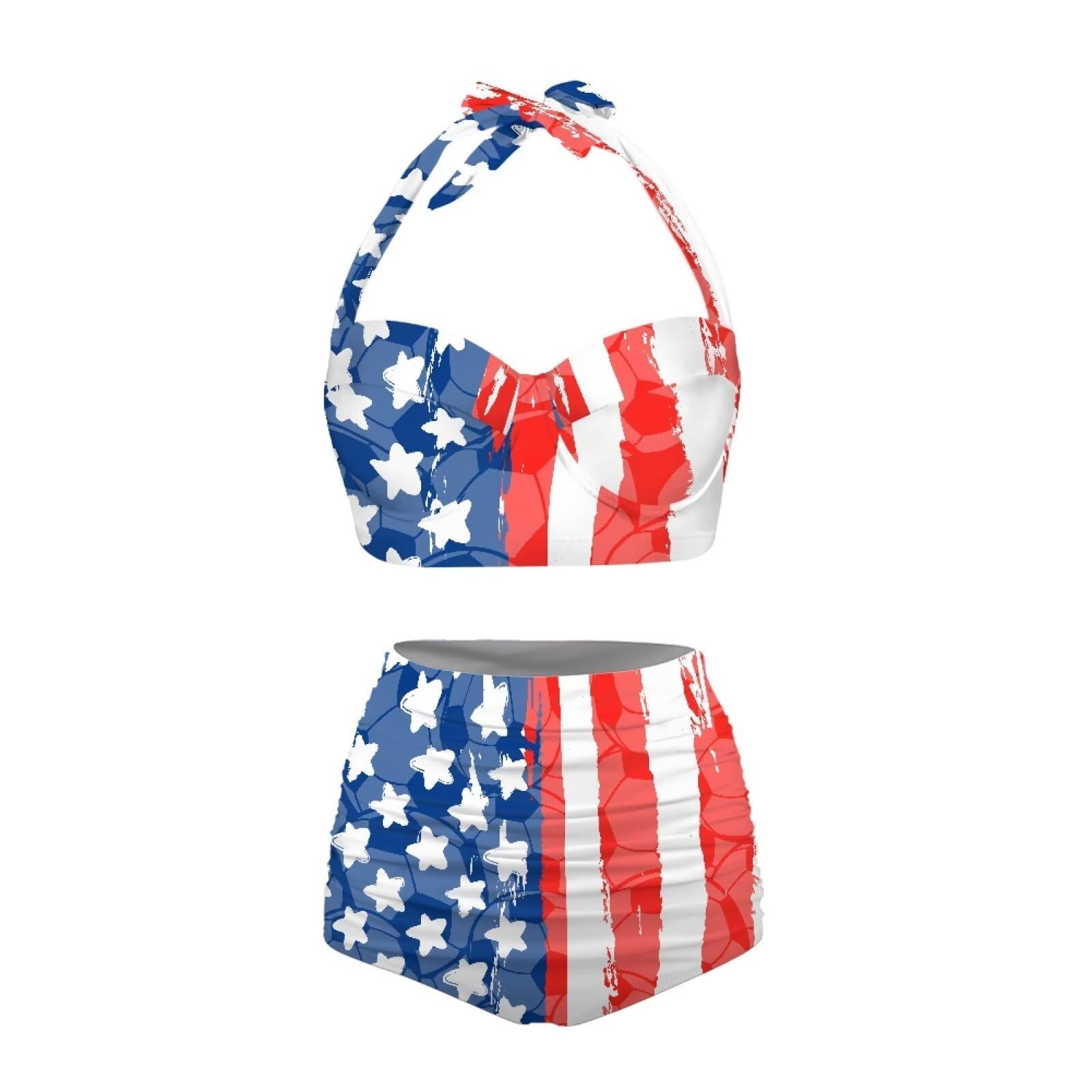 Gzzxiailg Soccer American Flag Women's Two Piece Bathing Suits Two Piece Triangle Top Bikini Set Tummy Control Bandeau Top High Waisted Bottom Swimsuits Beachwear Off Shoulder