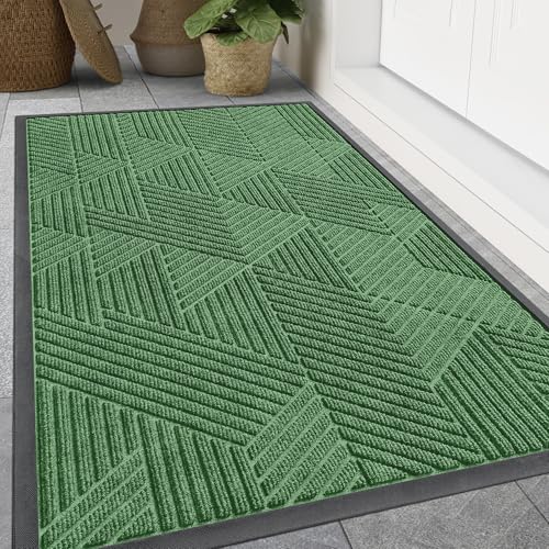 Smiry Front Door Mat Outside Entrance, Heavy Duty Sturdy Natural Rubber Doormat, Trap Dirt and Moisture, Easy Clean Low Profile Welcome Floor Mats for Indoor Outdoor Entry, 47x32 Inch, Green