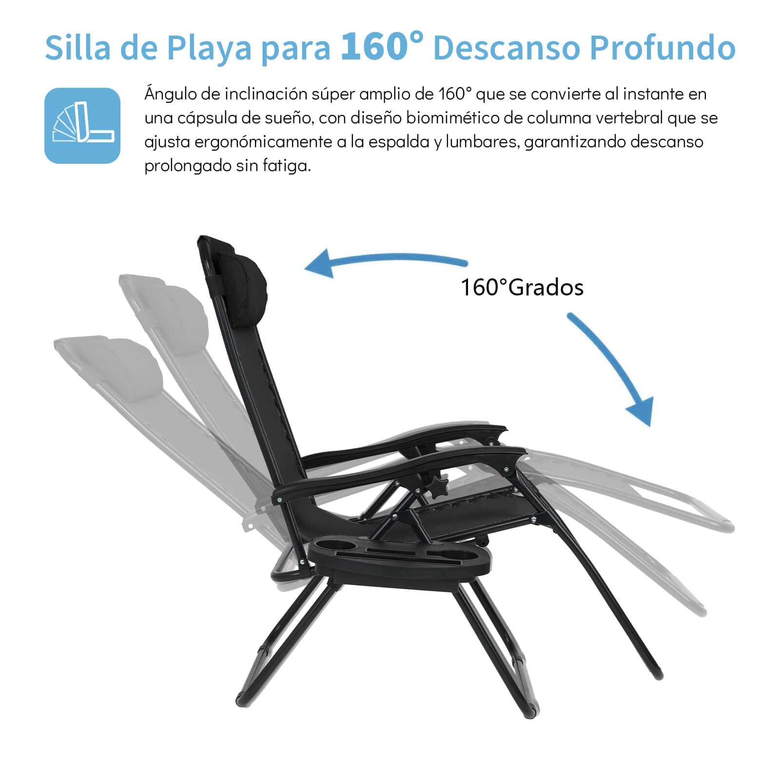 Tumbonas Plegables,Tumbonas Jardin Exterior Silla de Playas con Portavasos y Reposacabezas,Silla de Playa Ajustable para Jardín,Playa,Piscina,Terraza,Carga de 150 KG (Negro 1 Tumbonas)