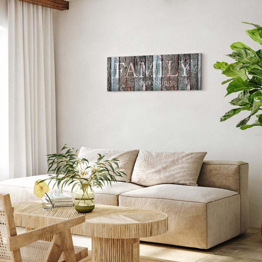 artgeist Canvas Wall Art Print Quotes Family 47x16 in - 1pcs Home Decor Framed Stretched Picture Photo Painting Artwork Image - Family House Faux Wood m-A-0956-b-a