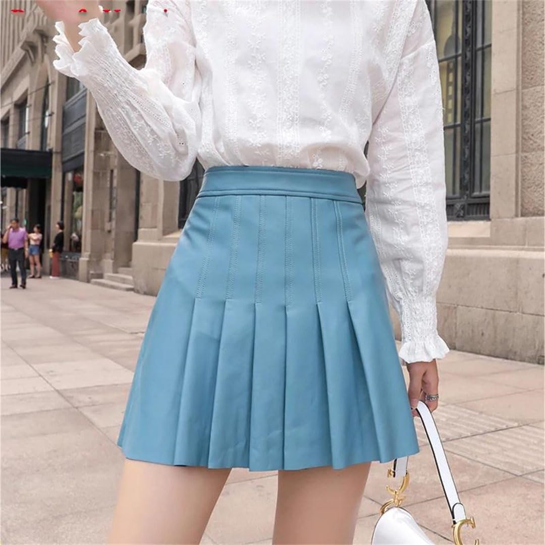 Minigonna da donna in vera pelle sexy a pieghe