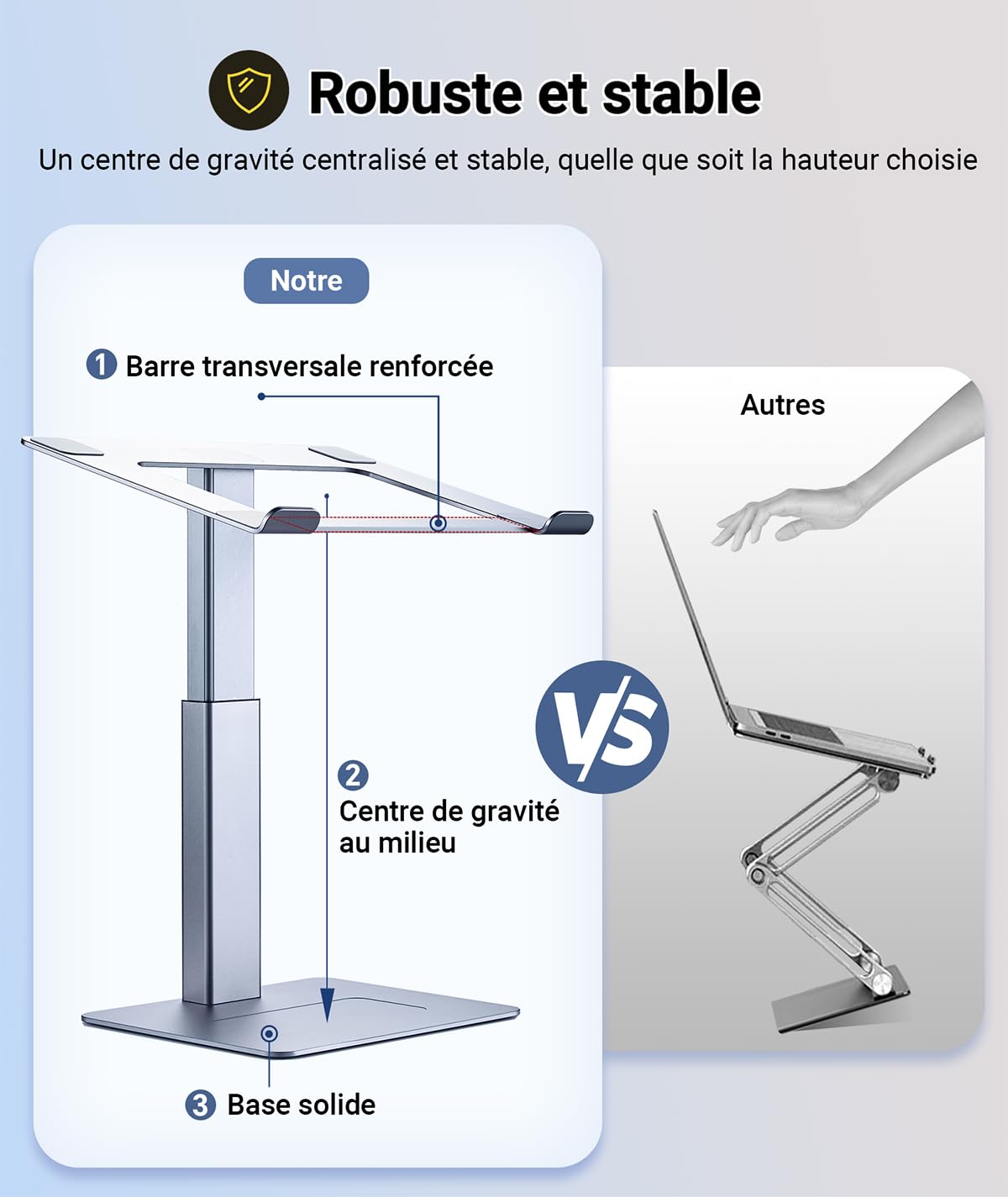 Support PC Portable Assis Debout Ergonomique - 16 Niveaux Hauteur pour DJ, Télétravail, Visioconférence - Compatible Ordinateurs 13-16 Pouces, Gris