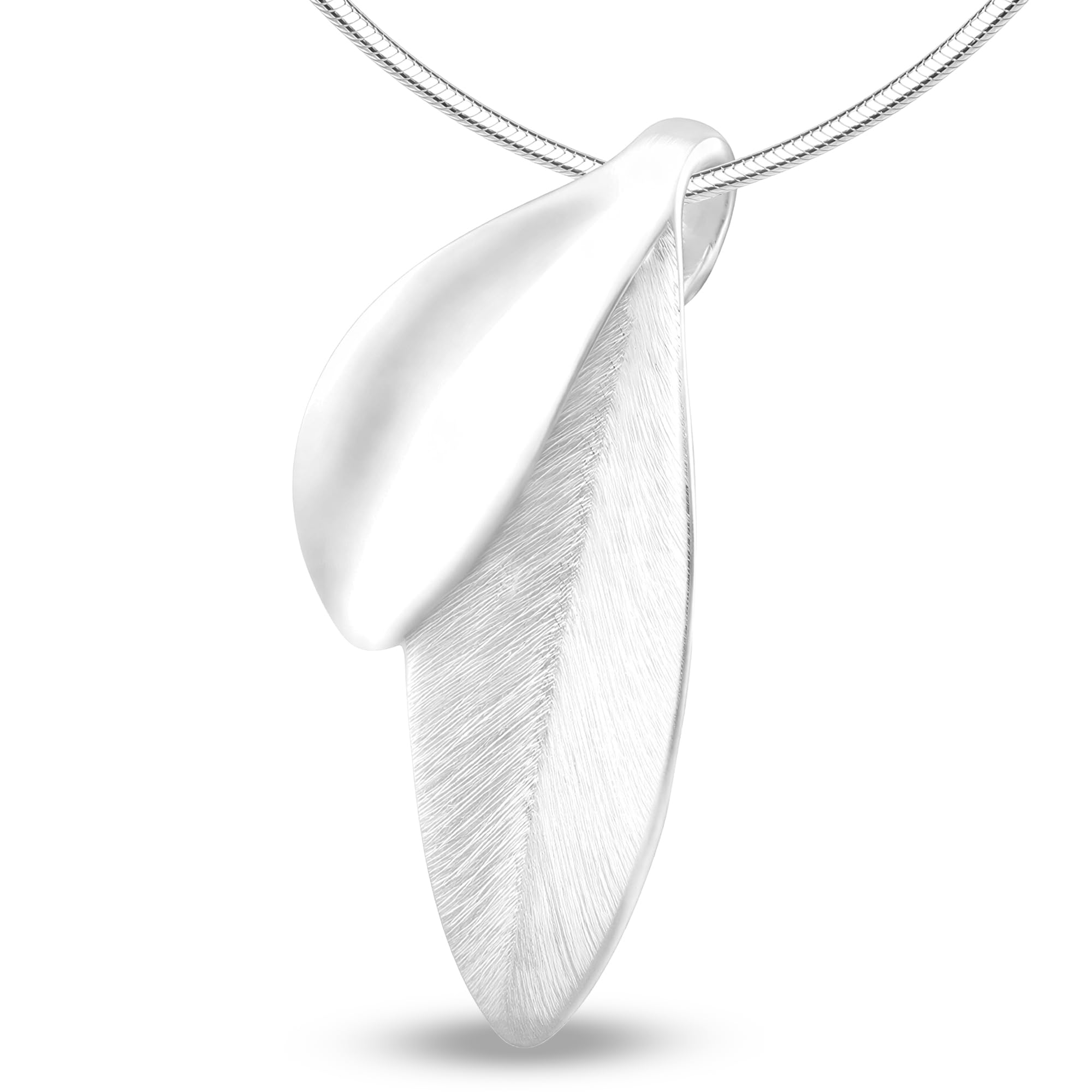Kettenanhänger mit Schlangenkette 925 Sterling Silber für Damen, ABH-S | Blattmotiv, gebürstete Mattoptik, nickelfrei, antiallergisch, deutsches Design, vielseitig kombinierbar