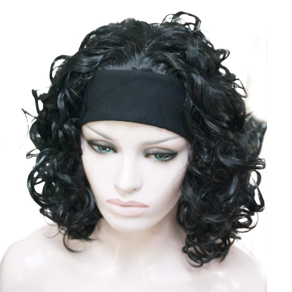 Aimole Parrucca corta riccia nera da donna 3/4 mezza parrucca con fascia #1 nera