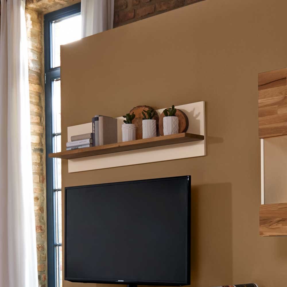 Parete di montaggio in bianco lucido con rovere massello (5 pezzi) con illuminazione Pharao24