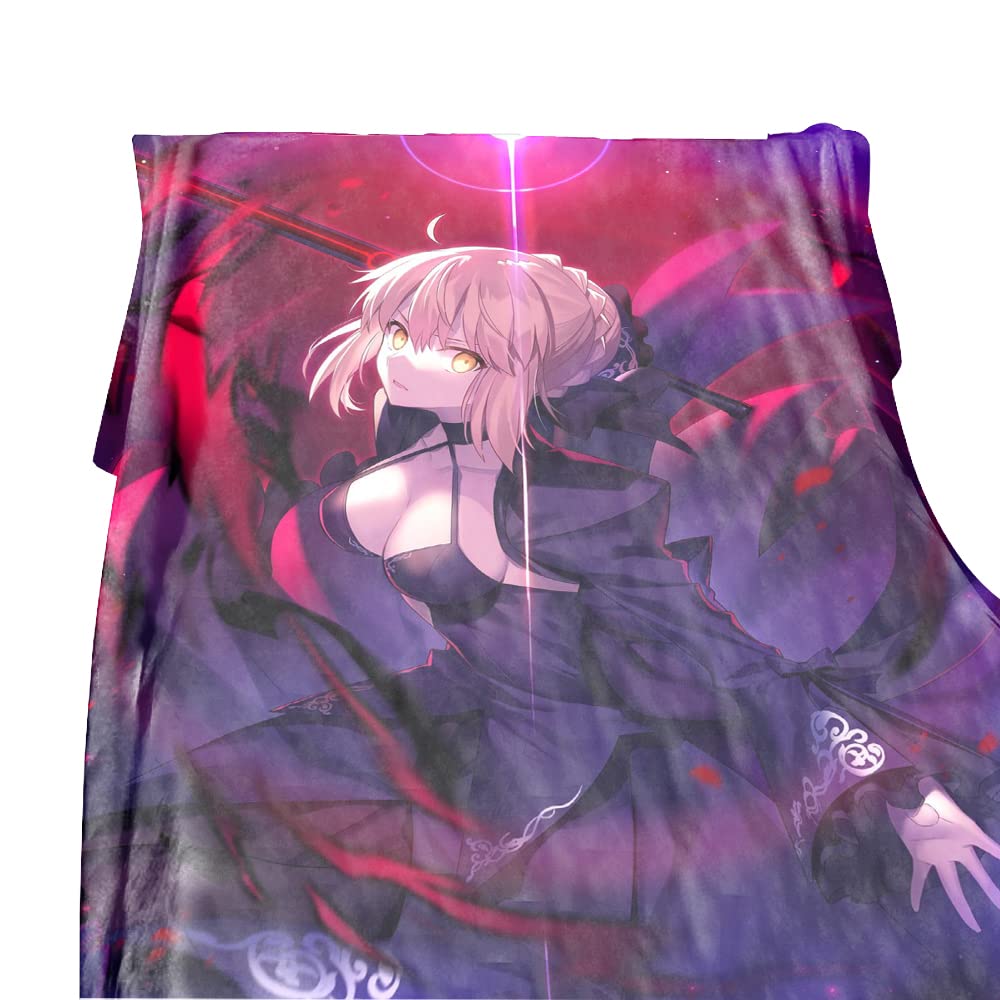 Fate Grand Order Saber Alter Anime Fleece Blanket,Soft Japanese Anime Throw Blanket for Couch 80x60 inches