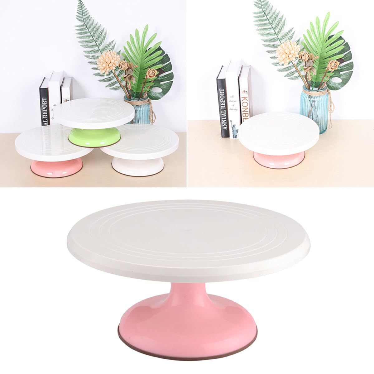 Plato Giratorio para Pasteles Redondo Rosa, Base para Tartas de Piso Rotación Manual 360°, Utensilio para Hornear y Decoración DIY en Hogar y Repostería Profesional