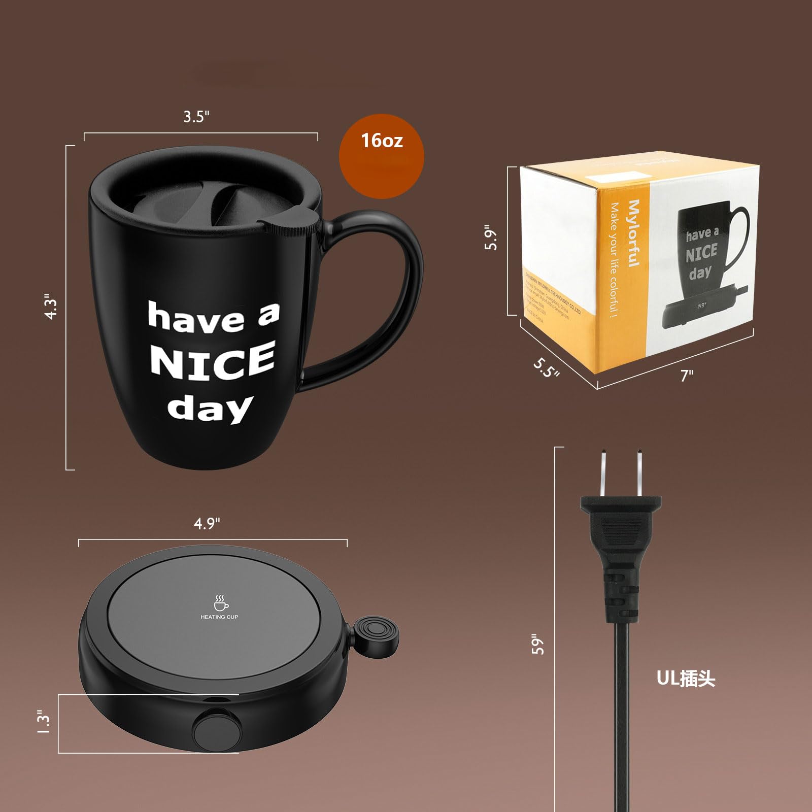 Calentador de tazas con taza, calentador de tazas de café con apagado automático, calentador de tazas de café inteligente con 4 ajustes de temperatura, visualización LCD, calentador de café para