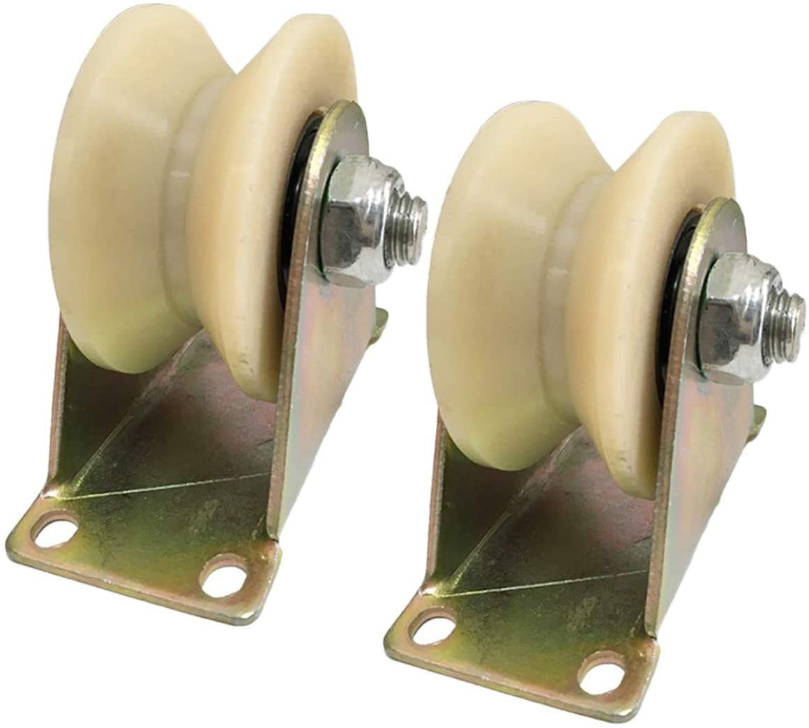 2 Heavy Duty Castors,Transport Nylon Casters,Heavy Duty Roller Pulley, Mute Double Bearing Castor, Sliding Gate Roller Steel, Door Roller Pulley Wheel For Sliding Gate Track(U type4inch)