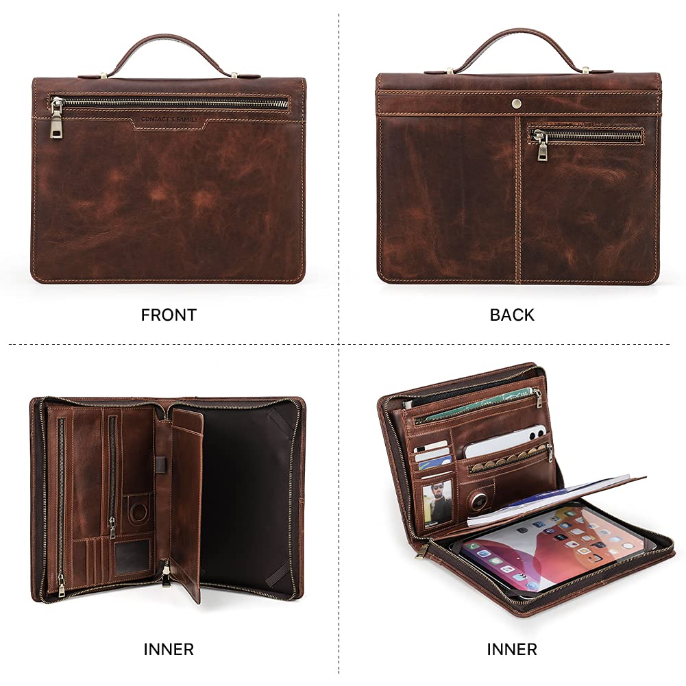 CONTACT'S FAMILY Carpeta con cremallera, funda de piel para tablet de 11 pulgadas, carpeta profesional de conferencias, organizador de trabajo personal, soporte para documentos de viaje de negocios