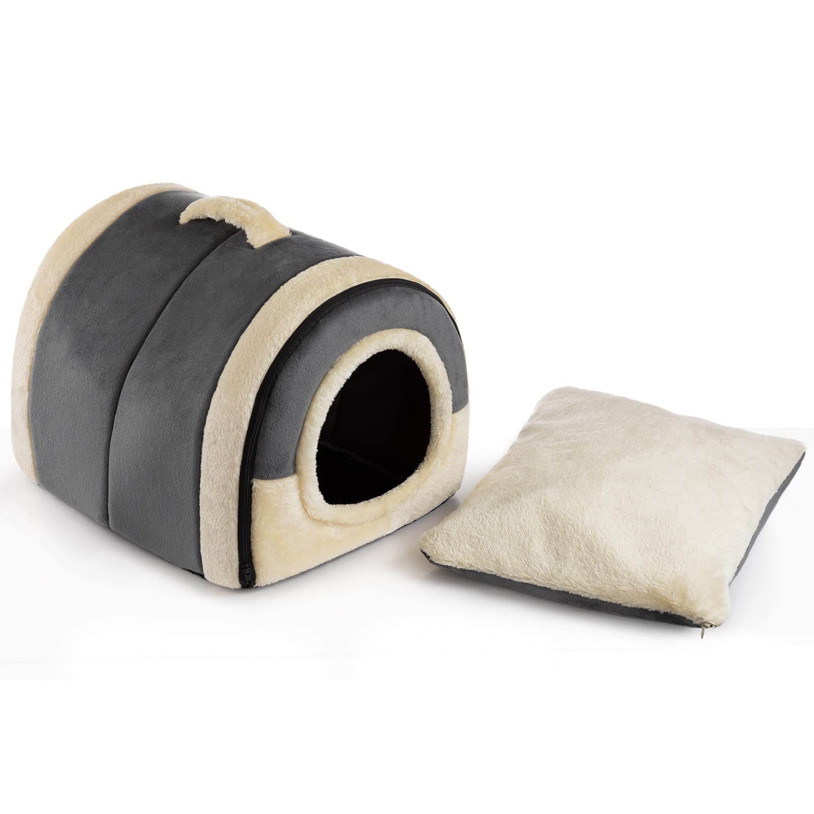 Hollypet Cama para Gato y Perros Pequeños, Plegable 2 en 1 Cama para Mascotas, Nido Suave y Cálida para Interior & Exterior, Gris Oscuro