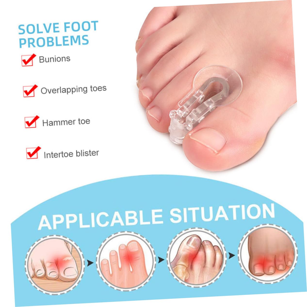 6 Pcs Bunion Separators and Toe Adjusters Set Adjustable Foot Toe Adjuster for Relief and Alignment Suitable for Men and Women Comfortable for Daily Use