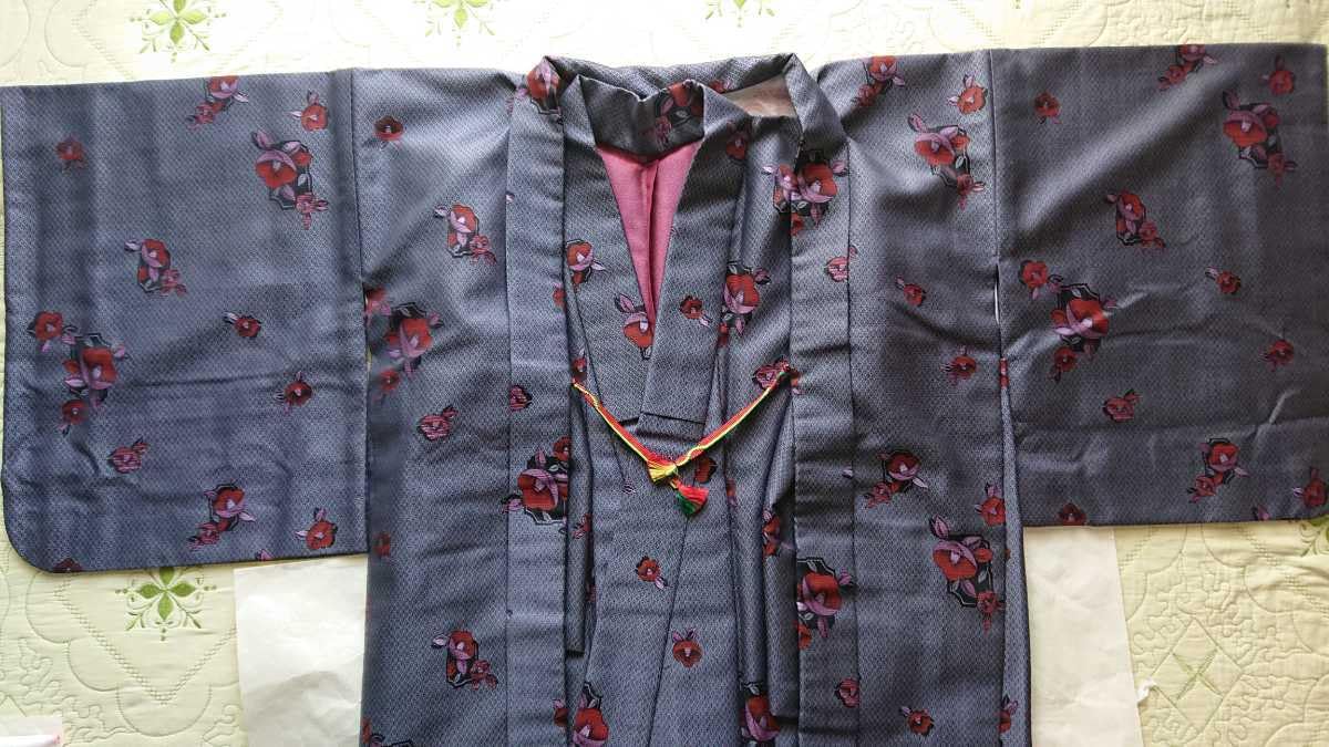 Amazon.co.jp: 椿柄 大島紬風の羽織と着物セット 普段着着物和服和装 