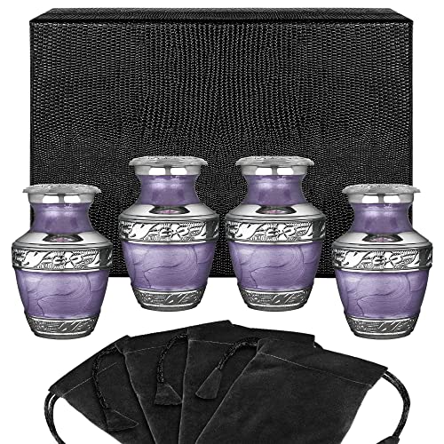 Image of Trupoint Memorials Cremation Urns for Human Ashes, Silver Lining Decorative Burial Urns for Male and Female, Funeral Memorial Urn for Women and Men - Purple with Silver Lining, 4 Keepsakes