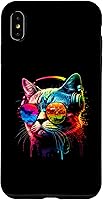 Vista 7 de Funda divertida para iPhone 15 DJ Cat con gafas de sol, auriculares y música