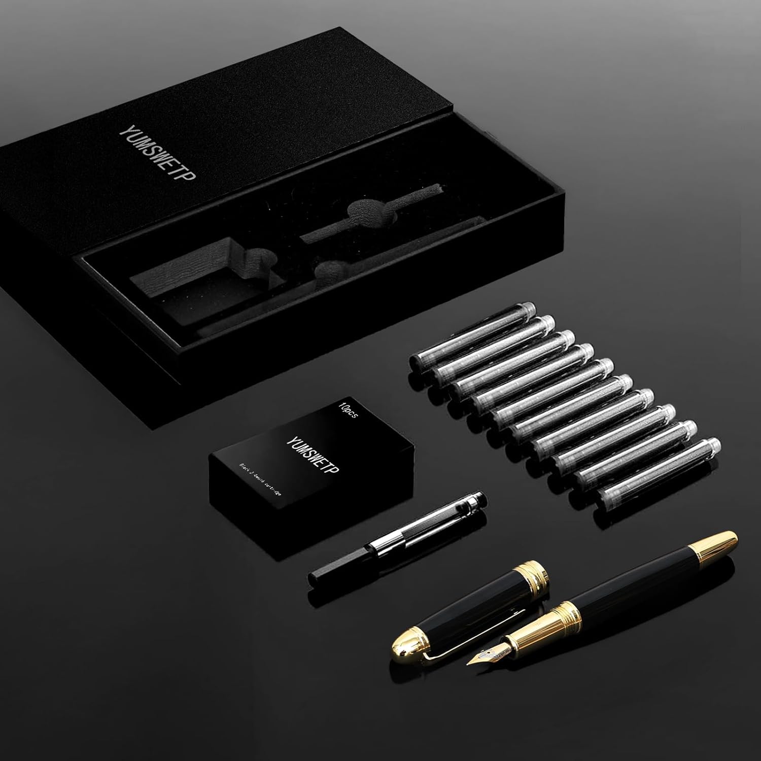 Luxury Fountain Pen Gift Set For Writing Smooth, Fine Nib, Includes Refillable Ink Converter &10 Black 3.4mm Ink Cartridges Metal Pen,Journaling Fancy Pen - Image 2