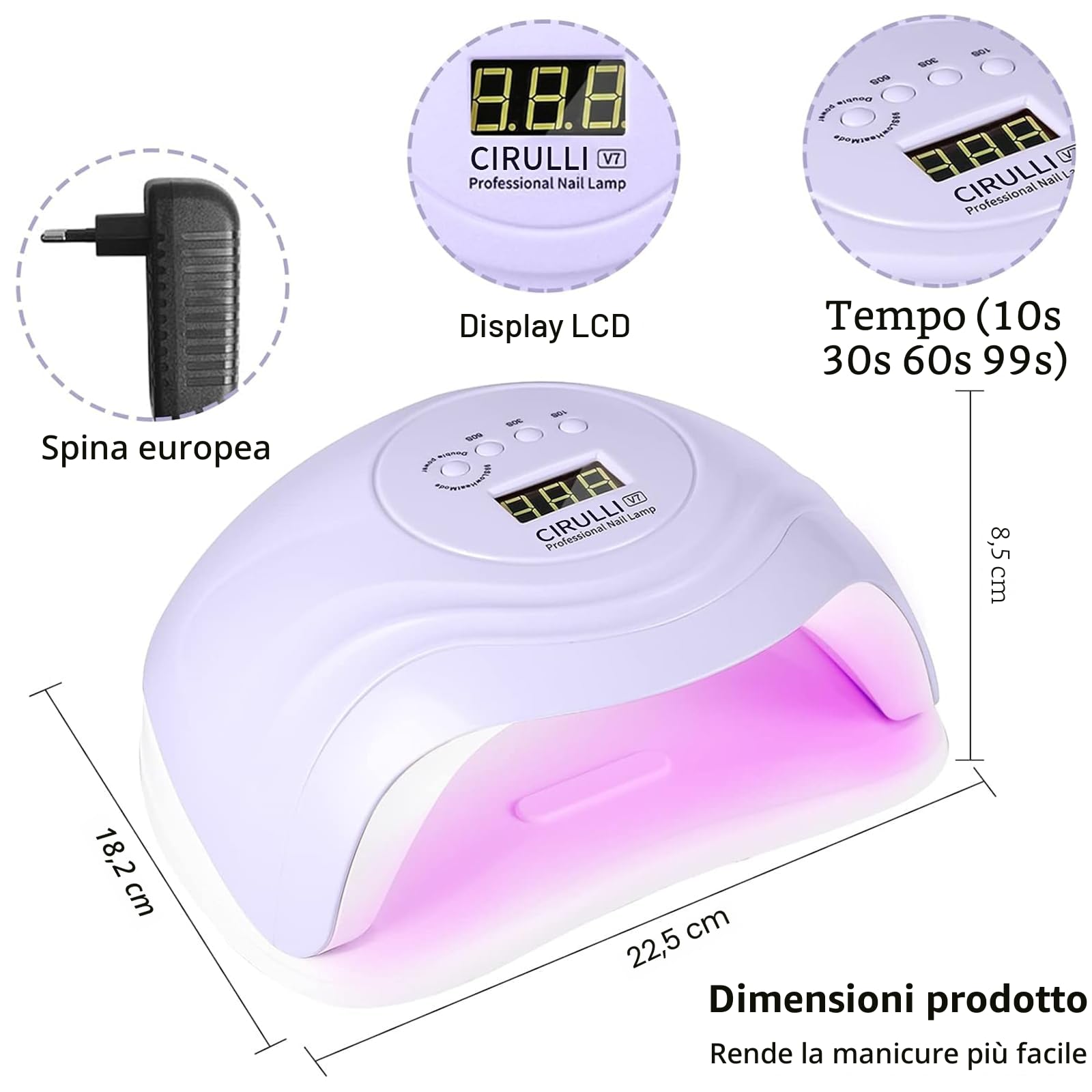 CIRULLI 168W Lampara uñas,Secador de Uñas Profesional Ultravioleta Con Pantalla LCD y Sensor Automático,Von 4 Temporizadores Para Manicura/Pedicure Nail Art en el Hogar y el Salón