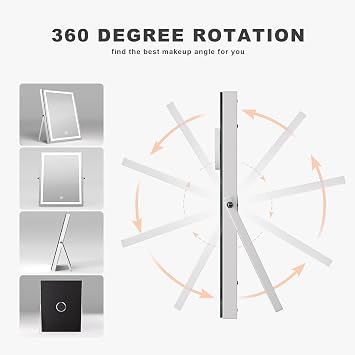 Hasipu Vanity Mirror with Lights and Bluetooth Speaker, 10.6 x 13.8 LED Makeup Mirror with 10X Magnification, Smart Touch 3 Colors Dimmable, Brightness Adjustment, 360 Rotation, White