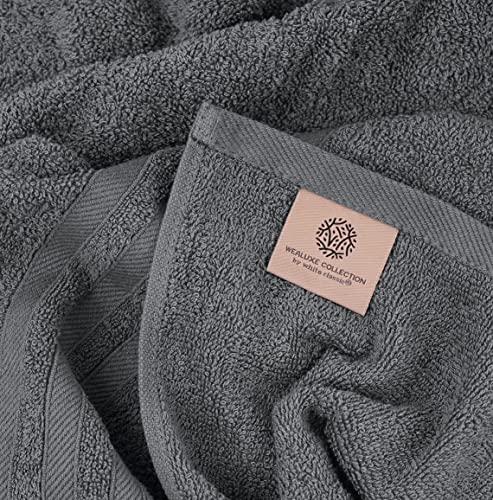 Image of White Classic Wealuxe Grey Bath Towels Set of 4, Cotton Body Towel for Hotel, Gym, Spa, Soft Extra Absorbent Quick Dry Towels for Bathroom 27x54 Inch