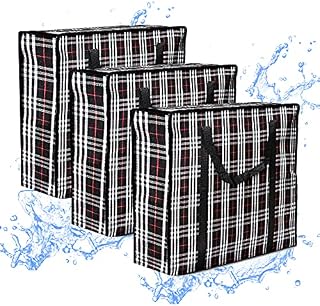 REUSABLE 190GSM HEAVY DUTY STURDY JUMBO Extra Large Storage Bag with Zippers Laundry Bag and Wardrobe Fabric Waterproof 60x50x25cm 82L (BLACK)