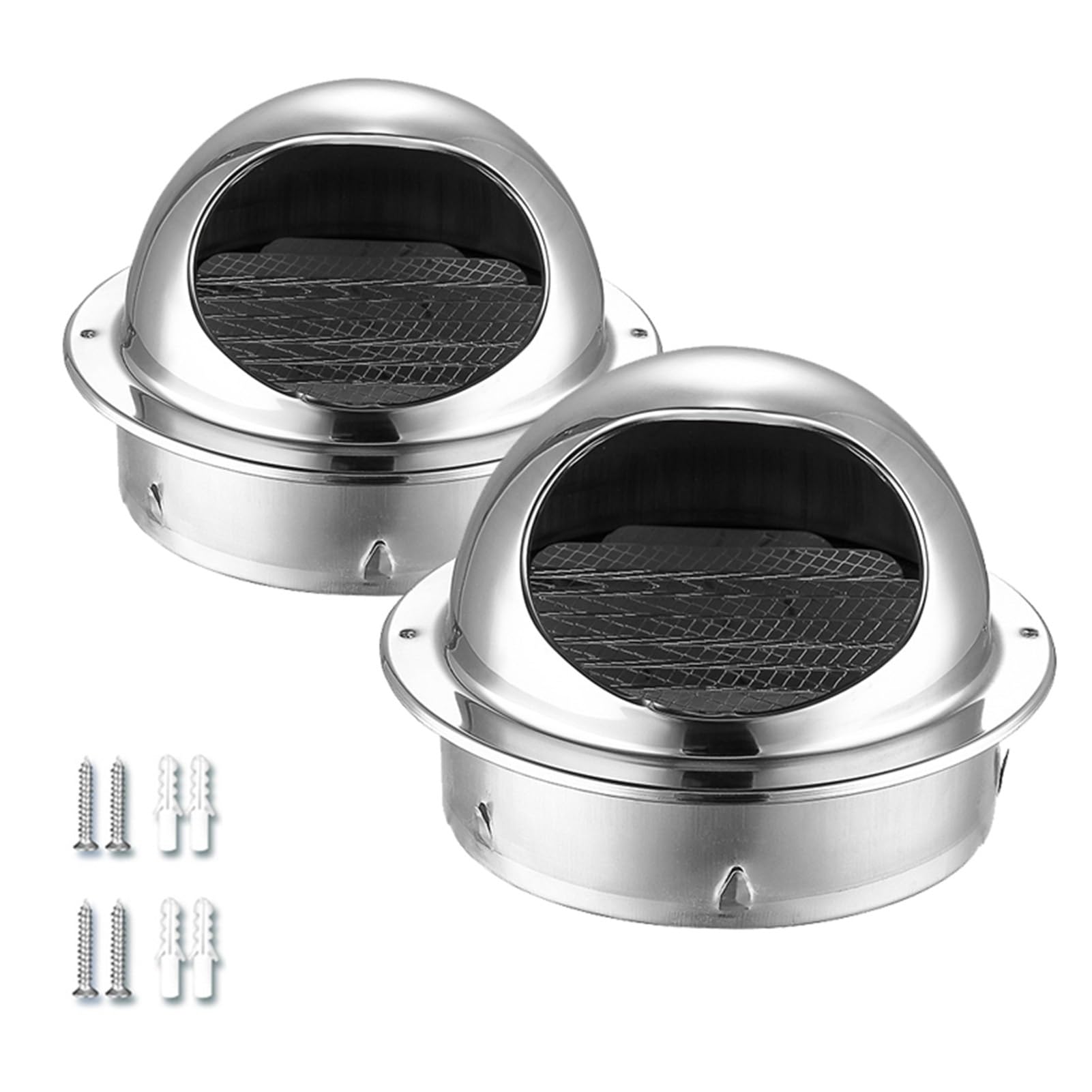 2 Piezas Rejillas de Ventilación de Acero Inoxidable, 80-200 mm, Redondas, Rejilla de Salida de Ventilación, Insectos Red，tornillos Incluidos, Pared Exterior, Tubería, Extractor Cocina(110mm/4.3in)