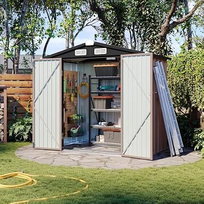 Aoxun 6'x4' Outdoor Storage Shed with Base, Brown