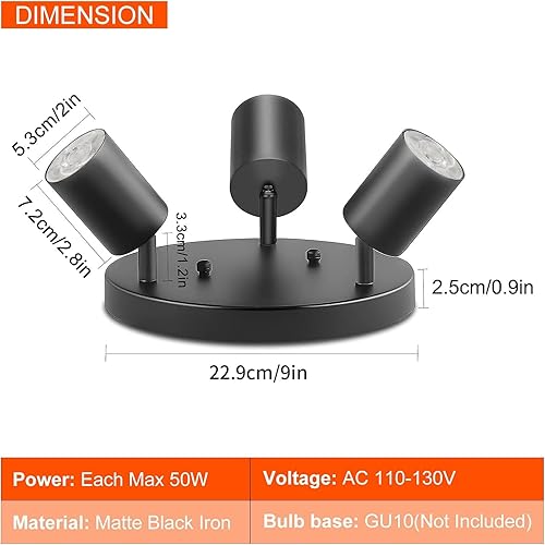 Miniatura 4 de Ketom Foco de techo de 3 luces, kit de iluminación de pista redonda ajustable, GU10 de montaje empotrado, lámpara de pared direccional para cocina,