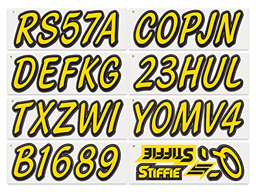 Image of Whipline Solid Yellow /Black 3 inch Alpha-Numeric Registration Identification Numbers Stickers Decals for Boats & Personal Watercraft