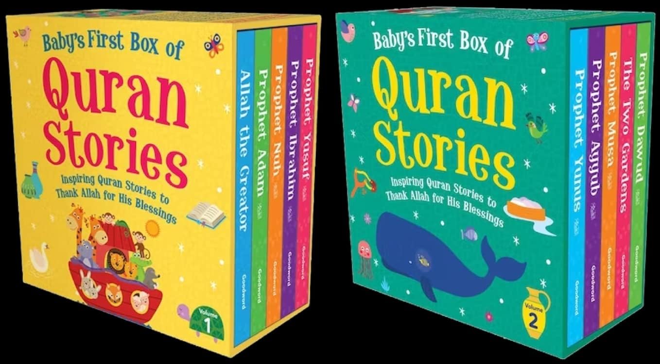Baby's First Box of Quran Stories Volume 1 & 2 ( A set of 10 Board Book)