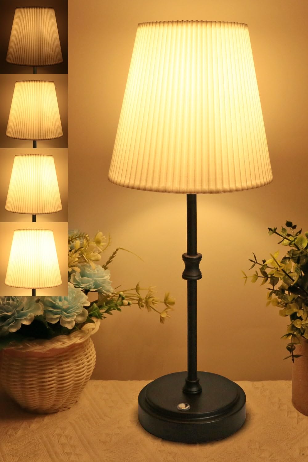 HSLighting Cordless Table lamp Touch Control, Battery Operated Fabric Shade Desk Lamp with Brightness 5%-100% Stepless Dimmable Rechargeable Bedside Lamp for Dining Room Bedroom Bedside Bar Outdoor โ image 1
