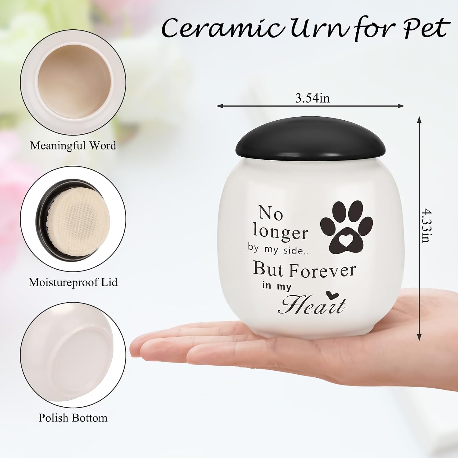 Handmade Small Pet Urn for Dog Cat Ashes Memorial Cremation Ceramic Keepsake Urn for Ashes with Poem