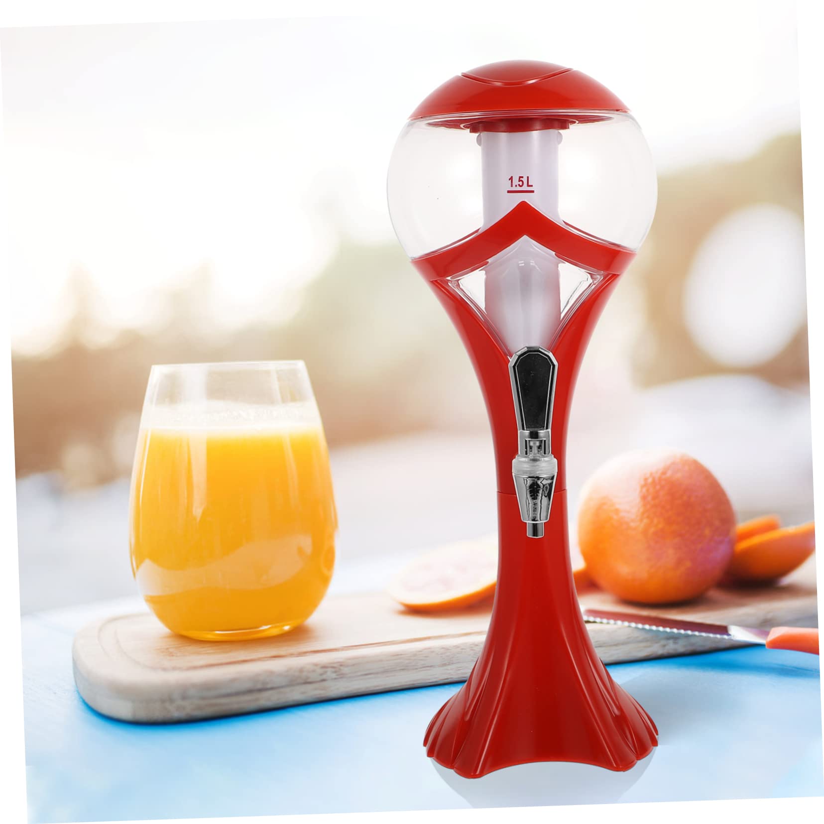 Cabilock Dispensador de Bebidas Grifo y Diseño de Hielo Independiente, Plástico Rojo de 1.5l para Cerveza y Otras Bebidas en Patio o Casa