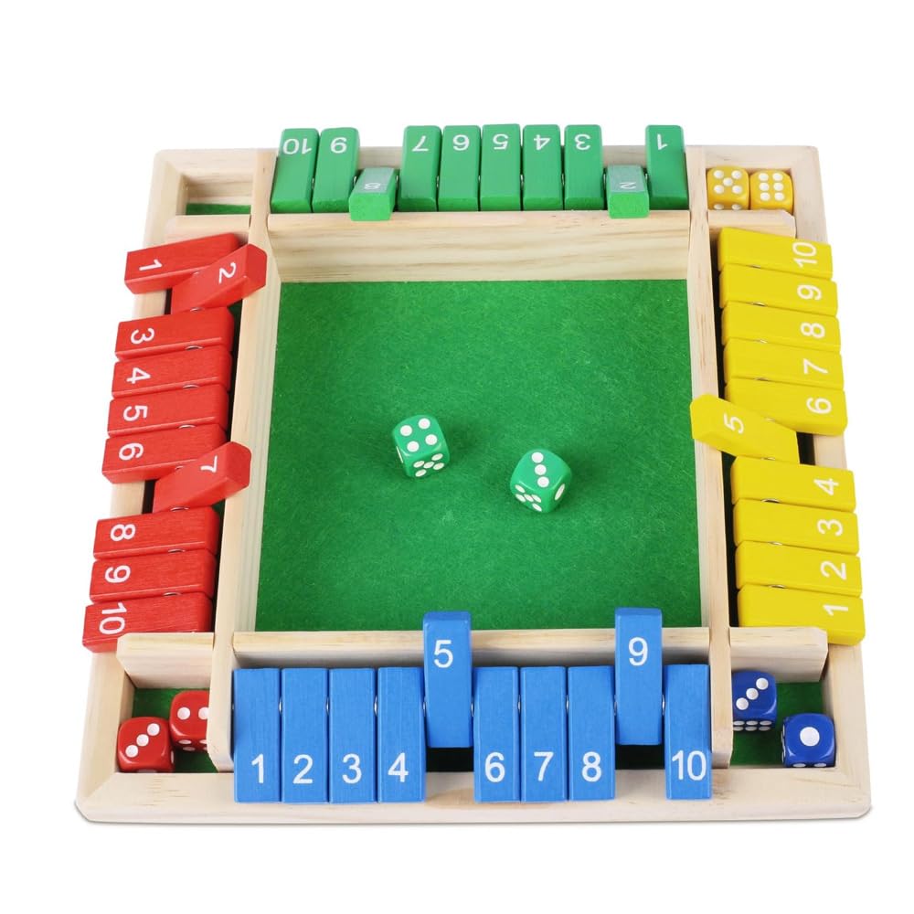 Alnicov Shut The Box Dice Game, 4 Players Wooden Board Game with 8 Dice for Adults Educational Math Number Game - Image 3