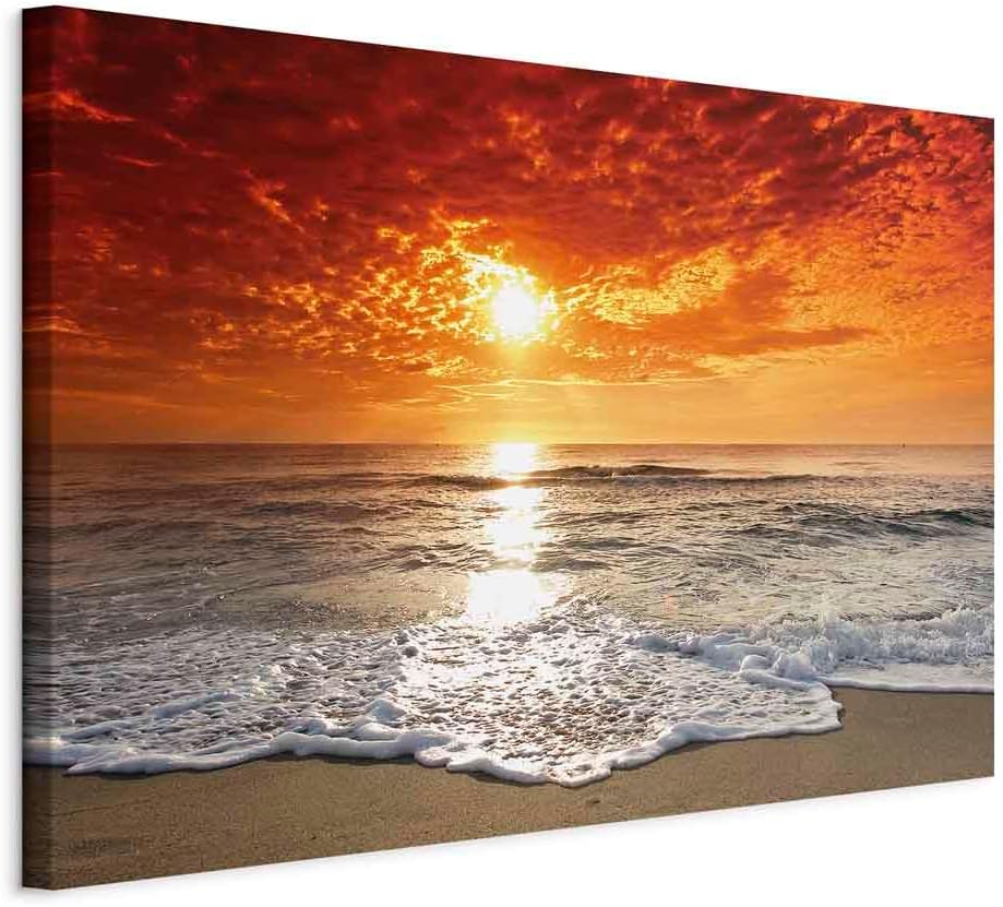 murando Canvas Wall Art Beach & Sea 90x60 cm / 36"x24" 1 pcs Large Canvas Prints XXL Art Deco Pictures for Bedroom Walls Home Decor Wall Pictures – waves sunset orange yellow shore sand c-B-0264-b-a